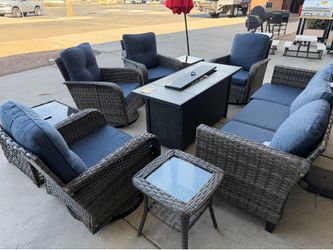 10-Piece Patio Conversation Set with Mental Fire Pit & Swivel Chairs