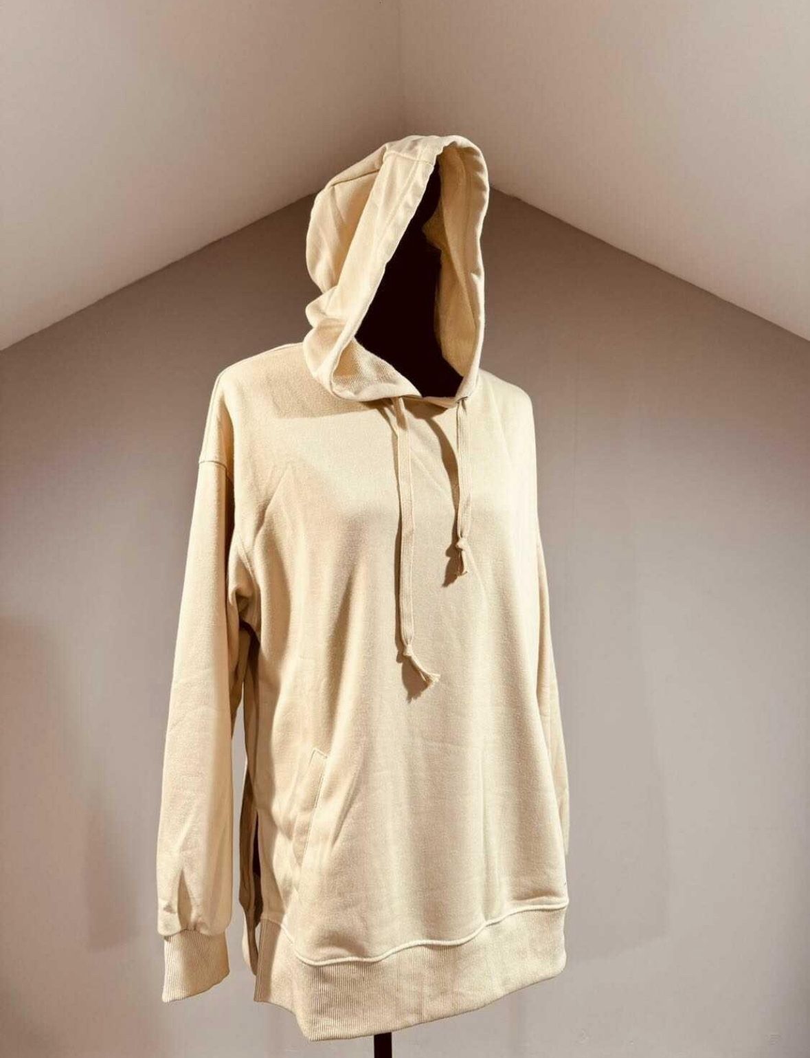 New Small Loose Fit Beige Hoodie