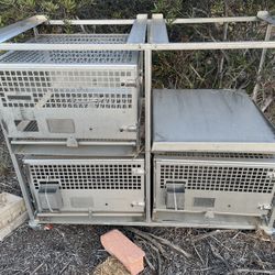 Are Three Small Animal Pet Cages With The Rack On Wheels Tall Aluminum $300