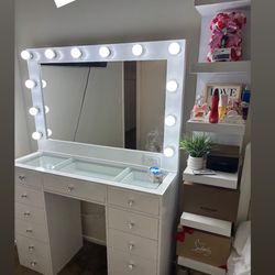Makeup Vainty Set With Mirror And Led Light Bulbs 