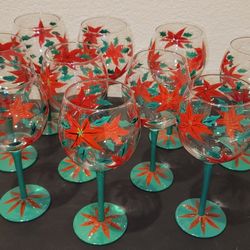 Hand Painted Poinsettia Wine Glasses