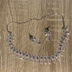 American Diamond Necklace With Earrings For Women’s And Girl