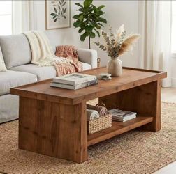 RR0021 new assembled Solid Wood Coffee Table with 2-Tier Storage Shelf
47" Farmhouse Rectangular Center Table with Raised Edge, Rustic Living Room Tab
