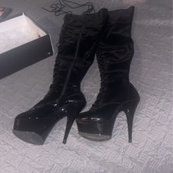 Thigh High Pleather Boots With 6 In Stiletto 