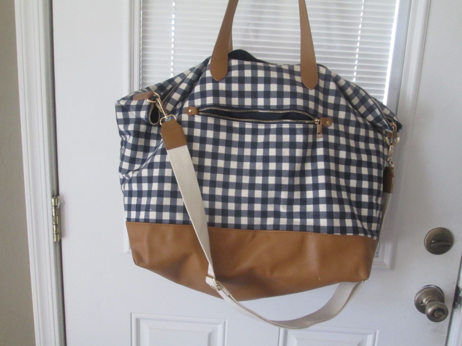 Medium-Large Blue Plaid Overnight Bag