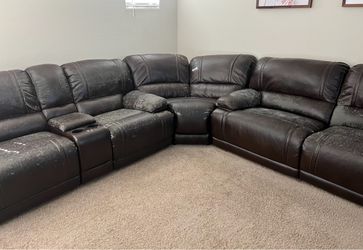 Large Brown Leather Sectional Reclining Sofa