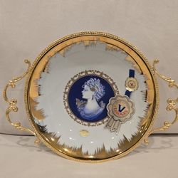 Brand New Elegant Porcelain Bowl Featuring a Classical Portrait And Gold Accents.