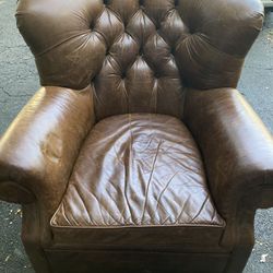 RH Mitchell Gold Leather Buster Club Chair And Ottoman