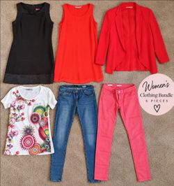 Women’s Clothing Bundle – 6 Pieces – Size M/L– Dresses, Blazer, T-Shirt & Jeans