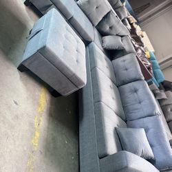 L-Shape Modular Sectional Sofa Set with Storage Ottoman & Chaise, Light Grey Fabric Living Room Furniture, Comfy Oversized Corner Sofa Couch