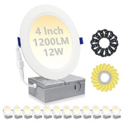 HiBay 12 Pack Canless LED Recessed Ceiling Lights 4 Inch, 1200LM 12W=150W, 4000K Wafer Downlights