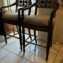 Pair Of Solid Wood Swivel Bar Stools