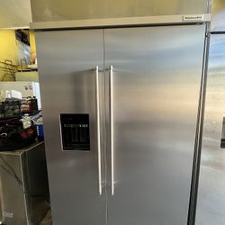 Built In Kitchen aid Side By Side 48” Refrigerator With Wood Interior 