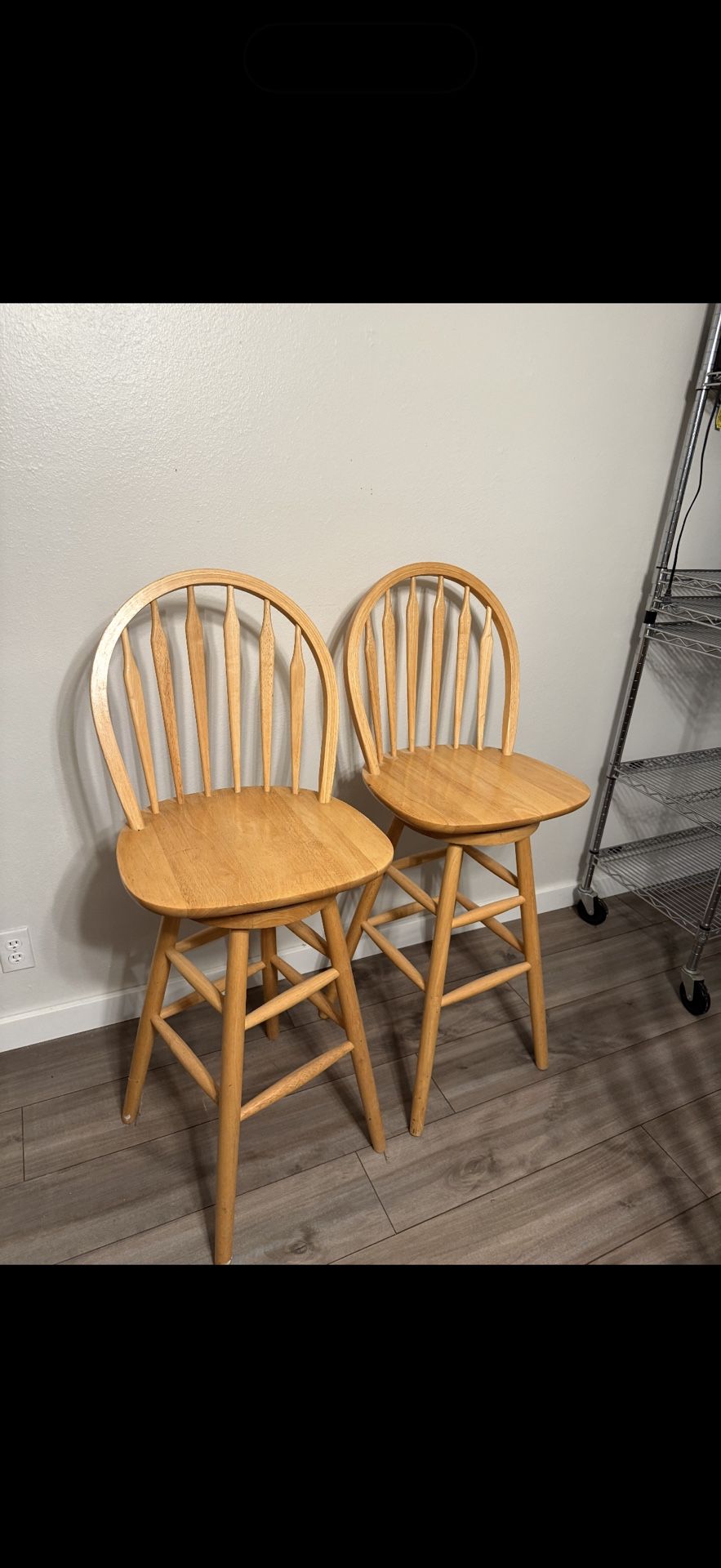 2 Wood Swivel Barstools