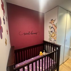 Pottery Barn Dark Brown Crib With Mattress And Sheets