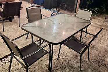5-Piece Outdoor Patio Dining Set with Glass Top Table and 4 Chairs