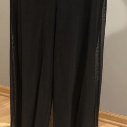 Tadashi Black Crepe Chiffon Layered Sheer Stretch Palazzo  Sz Small Dress Pant