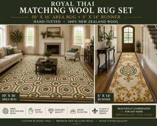 Royal Thai Matching Wool Rug Set – 10’ x 16’ Area Rug + 5’ x 14’ Runner