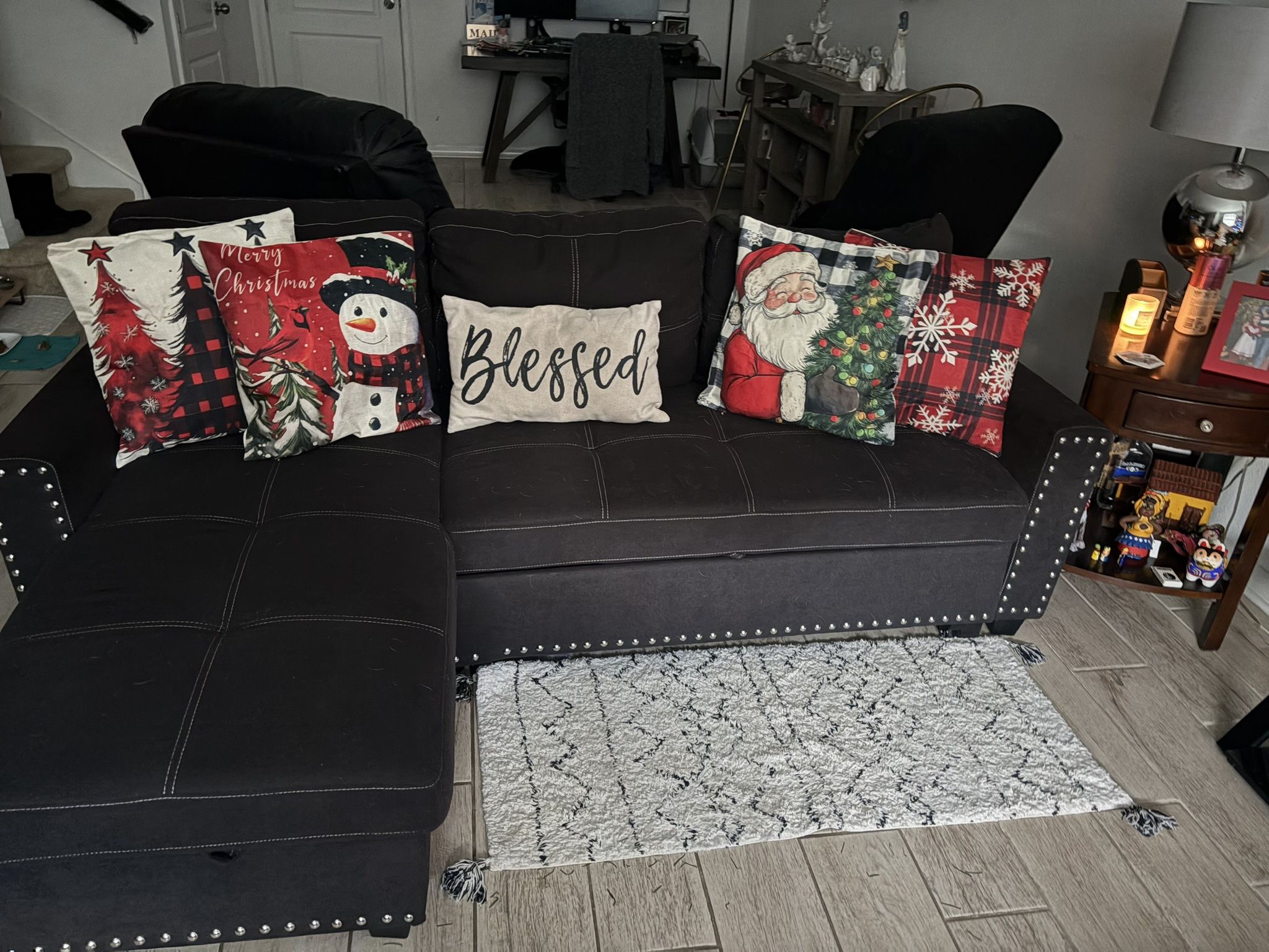 Yoglad Living Room Furniture, Convertible L-Shaped Sectional Sofa, Pull Out Bed Sleeper Couch Lounge