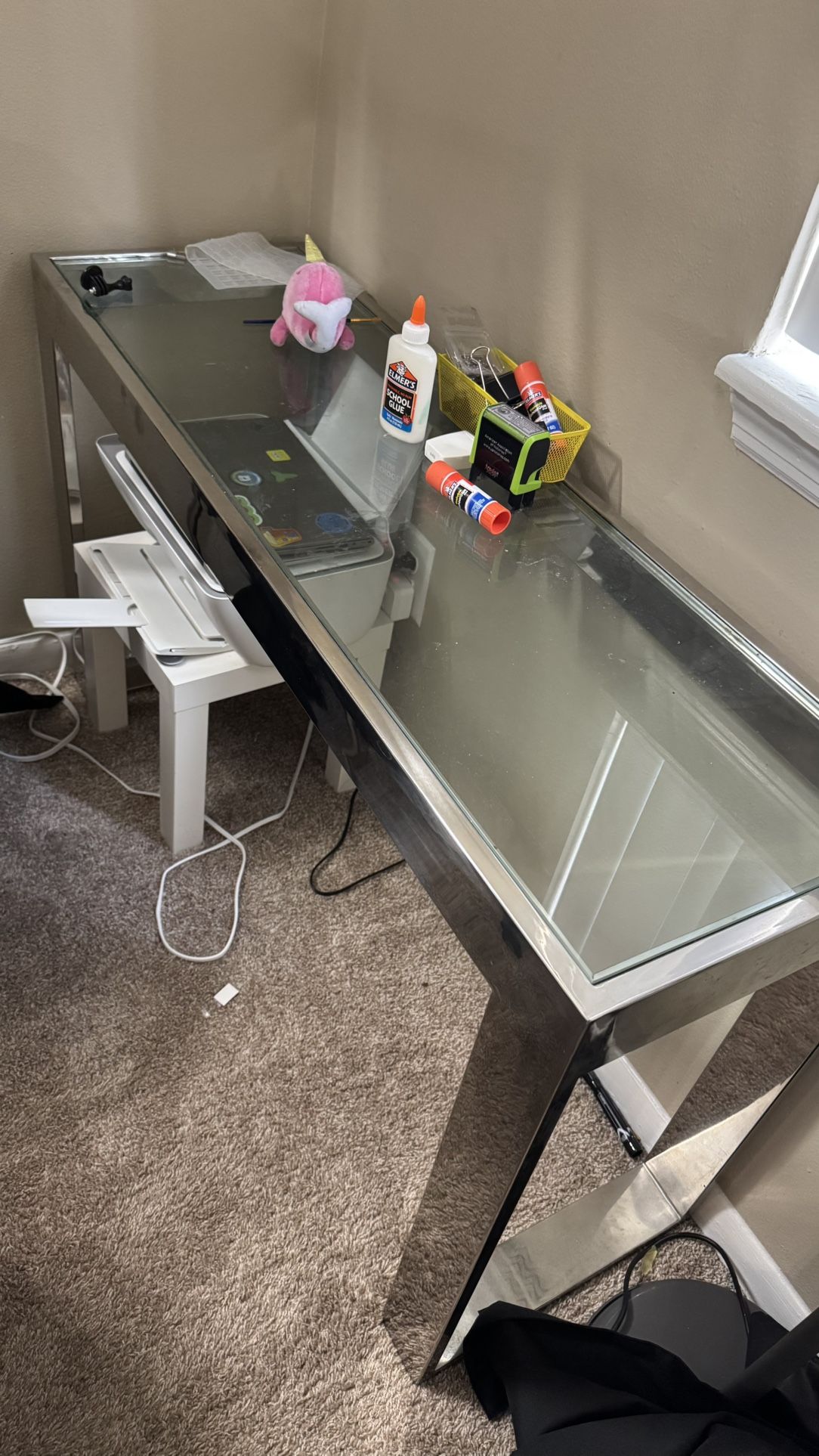Modern Glass & Stainless Steel Console Table 