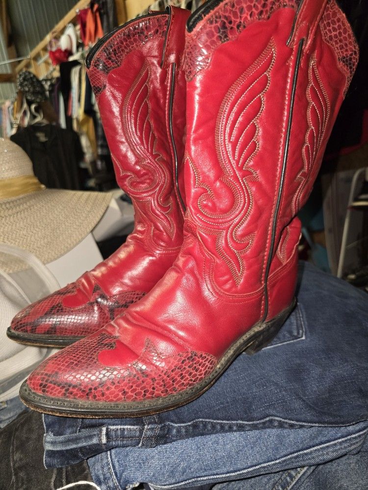 Wpmans Cowboy Boots Tony Lamas Leather Red And And Black Snake Skin