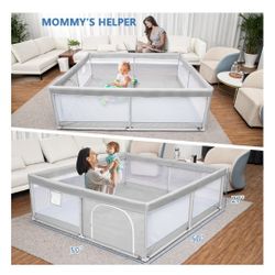 Babyeap Baby Playpen Large Play Yard Fence for Toddlers,50"x50" Gray