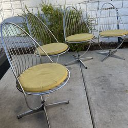 Atomic Mid Century Modern Space Age Chrome Wire Swivel Egg Chairs Made By Dahlen Mobler Dining Set Of 4