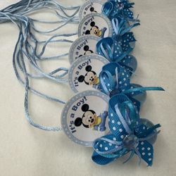 Disney Mickey Mouse Blue Pacifier Favors with Ribbon for Baby Shower
