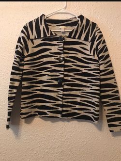 Zebra Print Button-Front Knit Jacket