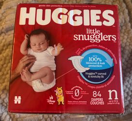 New Huggies Little Snugglers Baby Diapers Size N Newborn (Up to 10 lbs), 84 Count