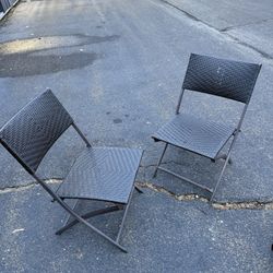 Pair Of Faux Plastic Wicker Folding Chairs