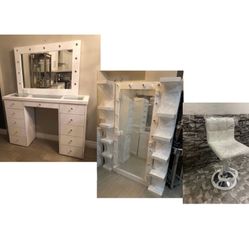 Vanity Set, Full Body Mirror With Shelfs And Chair 