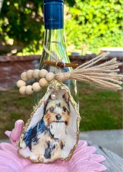 Handmade oyster shell ornaments – Yorkie dog/host hostess gift