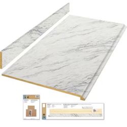 Hampton Bay 8 ft Straight Laminate Countertop Kit Included in Gloss Calcutta Marble with Full Wrap Ogee Edge & Backsplash