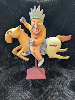 Limited Edition Whimsical Hand Carved Wooden Cowboy Folk Art By Rick Loewenkamp