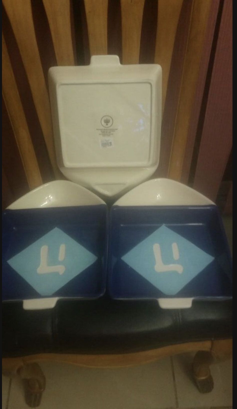 NEW St. Nicholas Square Hanukkah Chip & Dip Platter Blue White