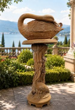 Vintage Terracotta Swan Jardinière Pedestal Plant Stand
