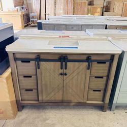 “48” Brown Bath Vanity and Marble Countertop in White  $599 