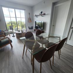 Glass Dining Table Set (4 Leather Chairs ) 