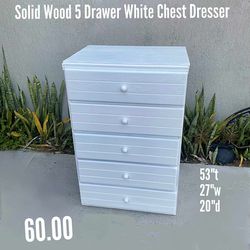 Solid Wood 5 Drawer White Chest Dresser 