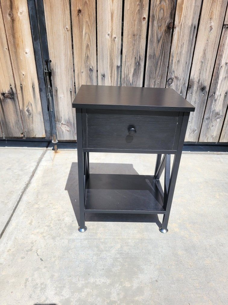 Nightstand with Drawer, Modern X-Design Side End Table, Bedside Storage Shelf for Bedroom, Living Room, Home Office, Black