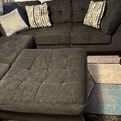 XL Slate Grey Sectional Sofa & Ottoman 