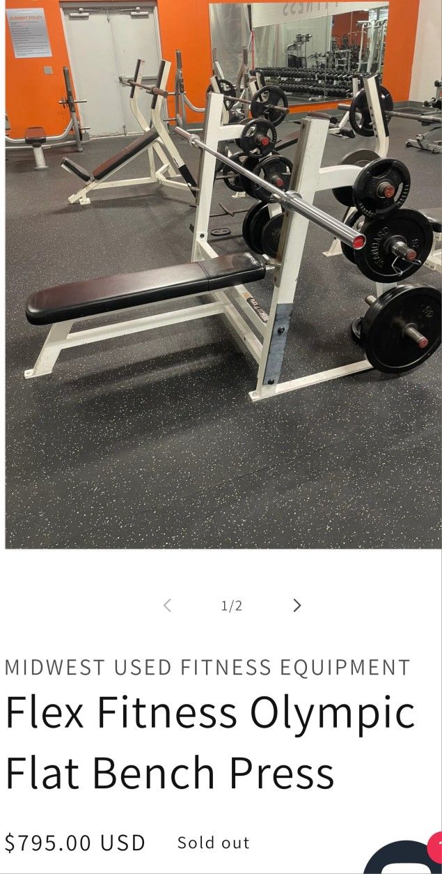 Flex Fitness Heavy Duty Olympic Flat Bench, Includes Olympic Bar