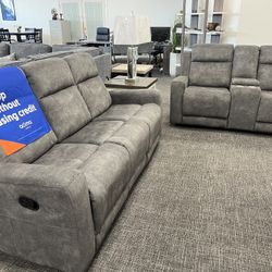 2 Pc Dark Gray Sofa & Loveseat Recliner Set