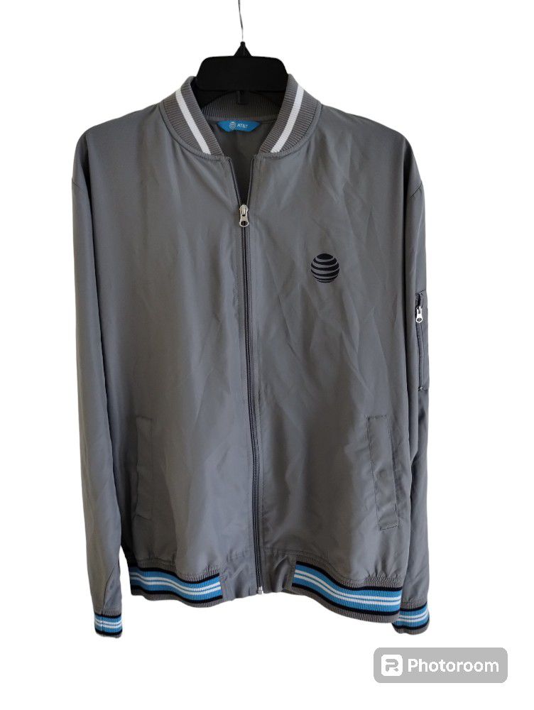 AT&T Employee Uniform Pullover Full Zip Side Pocket Jacket Large Grey Blue Coat

