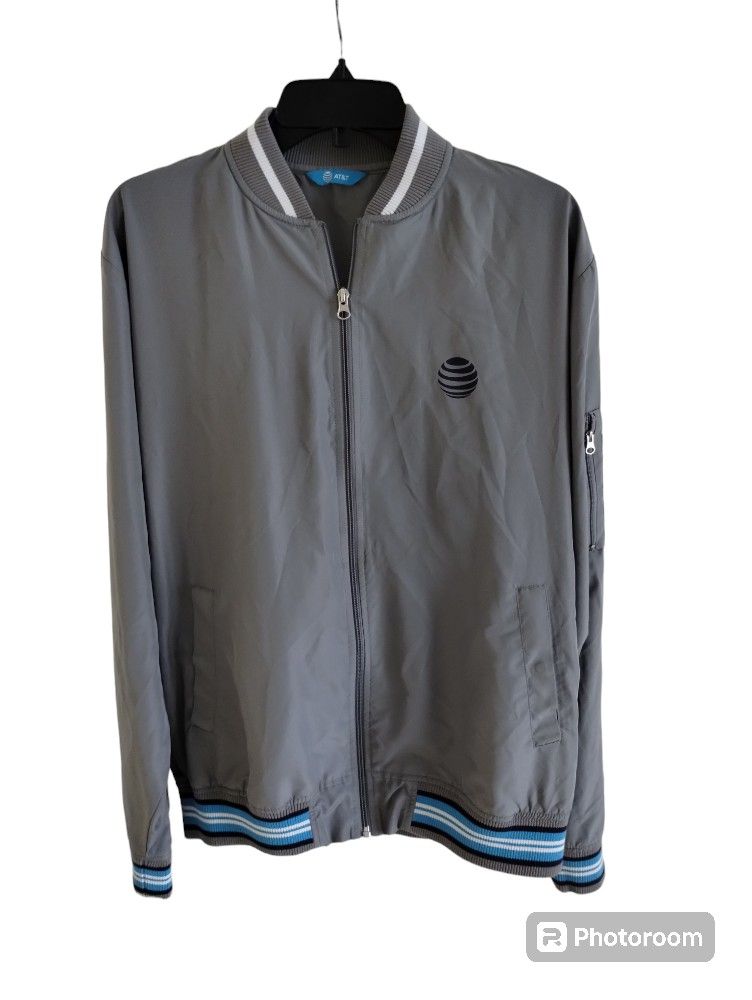 AT&T Employee Uniform Pullover Full Zip Side Pocket Jacket Large Grey Blue Coat
