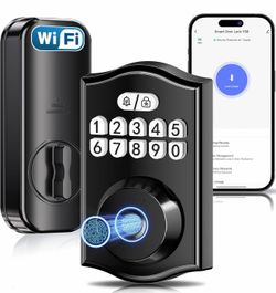 Deadbolt Smart Lock with Built-in WiFi, 5-in-1 Keyless Entry Fingerprint Door Lock for Front Door, App Control, Auto Lock, 15-Min DIY Install, IP54 Wa