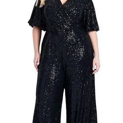 Venus Women's Plus Size Nada Sequin Sleeve Jumpsuit 1x