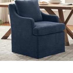 VKNOW Upholstered Dining Chairs, Modern Kitchen Chairs Dinner Chairs with 4 Casters, Chenille Armchair for Bedroom Reading Room Living Room, Blue