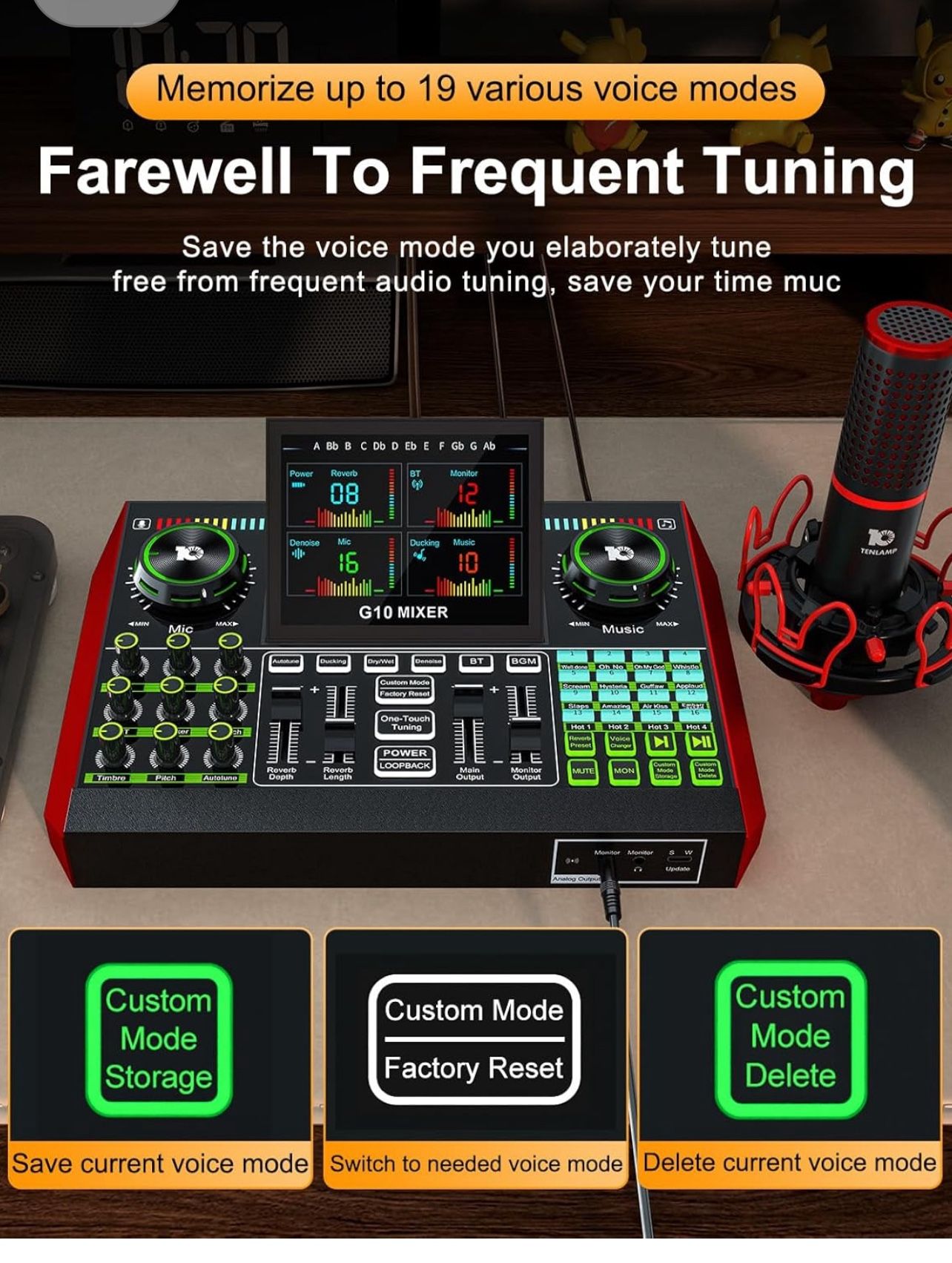 G10 Gaming Audio Mixer, Podcast Equipment, Live Sound Card for Streaming, Audio Interface, Sound Card/Board Condenser Microphone for TikTok Gaming Vid